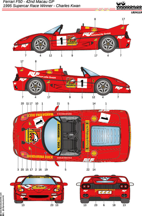 LBプロダクション 24119 1/24 フェラーリ F50 - 第42回マカオGP - 1995年スーパーカーレース 優勝 - チャールズ・クワン