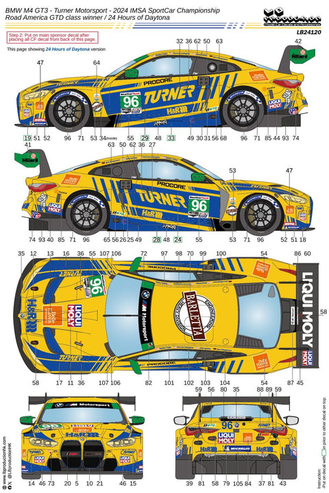 LBプロダクション 24120 1/24 BMW M4 GT3 - ターナーモータースポーツ - 2024 IMSAスポーツカー選手権 - ロードアメリカGTDクラス 優勝 / デイトナ24時間