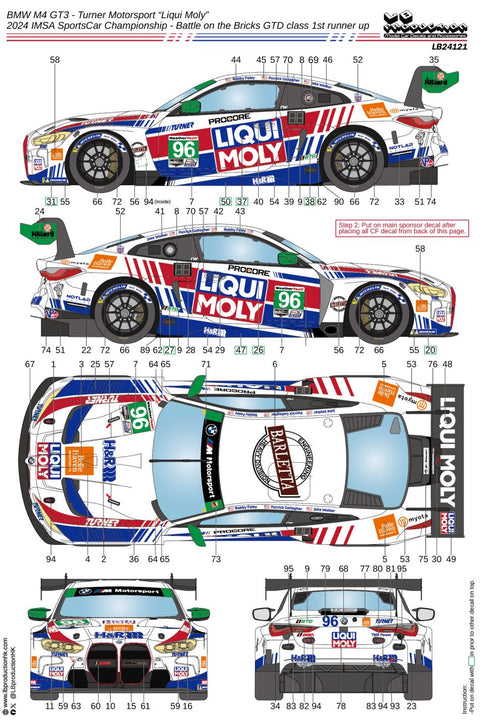 LBプロダクション 24121 1/24 BMW M4 GT3 - ターナーモータースポーツ “リキモリ” - 2024 IMSAスポーツカー選手権 - Battle on the Bricks GTDクラス 1st runner up