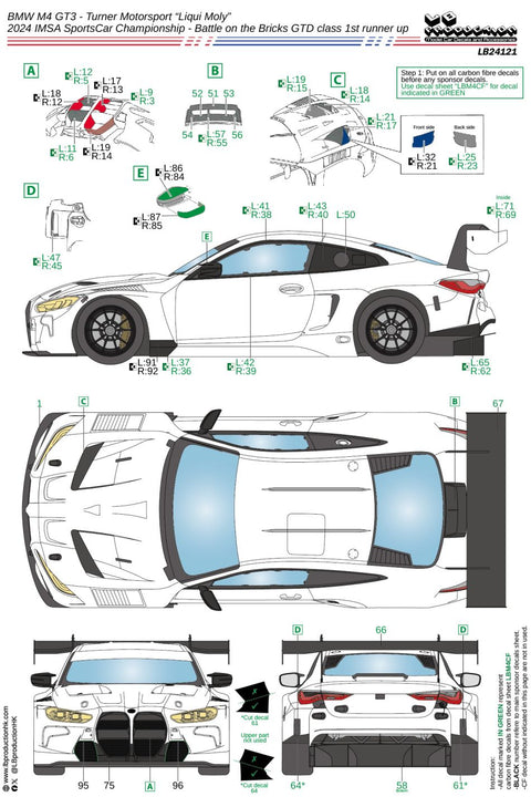 LBプロダクション 24121 1/24 BMW M4 GT3 - ターナーモータースポーツ “リキモリ” - 2024 IMSAスポーツカー選手権 - Battle on the Bricks GTDクラス 1st runner up
