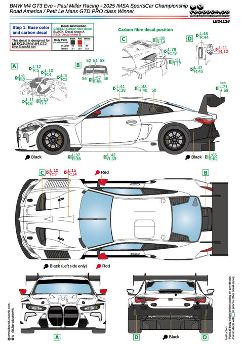 LBプロダクション 24126 1/24 BMW M4 GT3 Evo - ポールミラーレーシング 2025 IMSAスポーツカー選手権 ロードアメリカ / プチ・ル・マン GTD PROクラス 優勝
