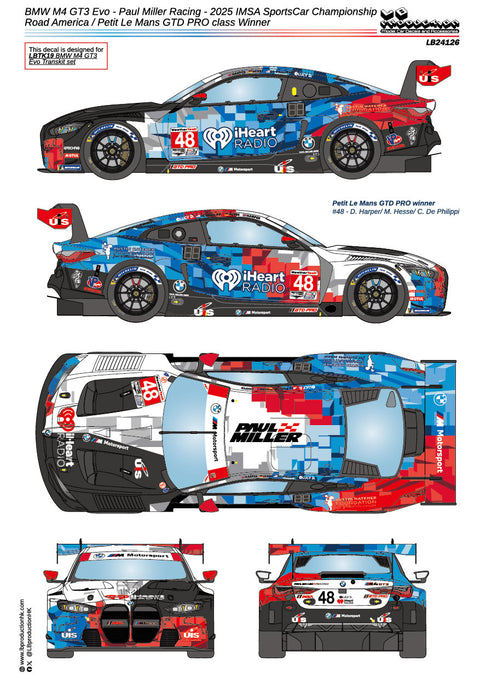 LBプロダクション 24126 1/24 BMW M4 GT3 Evo - ポールミラーレーシング 2025 IMSAスポーツカー選手権 ロードアメリカ / プチ・ル・マン GTD PROクラス 優勝
