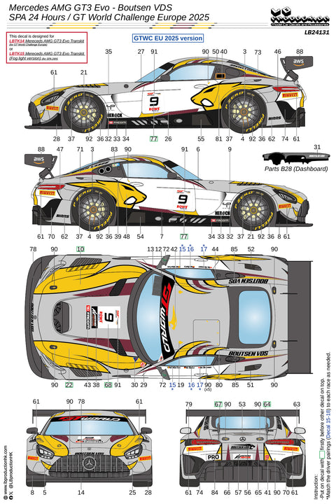 LBプロダクション 24131 1/24 メルセデスAMG GT3 Evo - ブーツェンVDS スパ24時間 / GTワールドチャレンジ ヨーロッパ 2025
