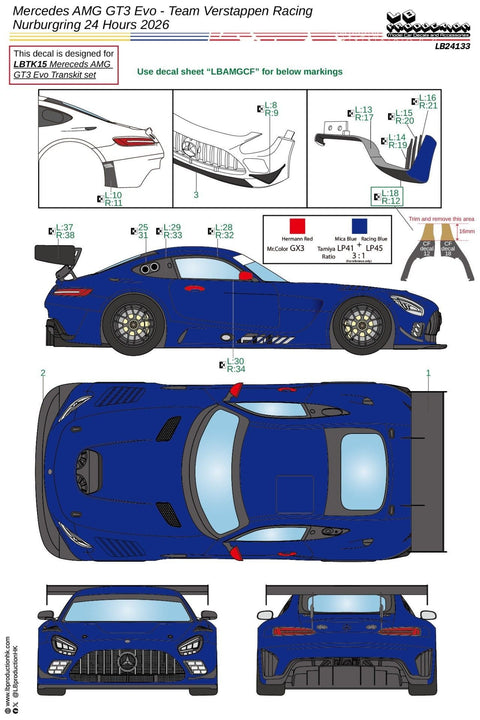 LBプロダクション 24133 1/24 メルセデスAMG GT3 Evo - チーム・フェルスタッペン・レーシング - 2026 ニュルブルクリンク 24時間