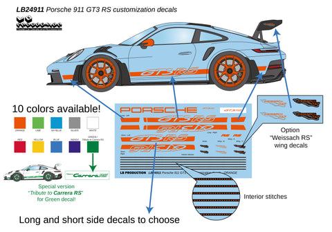 LBプロダクション 24911grn 1/24 ポルシェ 911 GT3 RS カスタマイズデカール - グリーン / TRIBUTE TO カレラRS