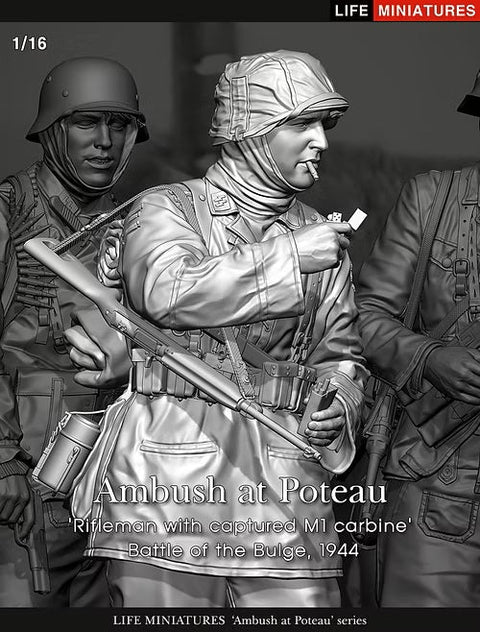 ライフミニチュア LM-16011 1/16 WWII ドイツ ポトー迎撃戦 ハンセン戦闘団のM1カービンを持つ小銃手 バルジの戦い1944