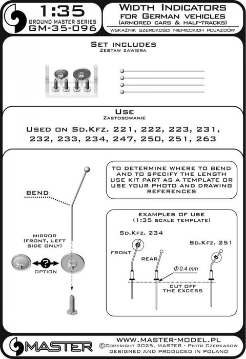 マスター GM-35-096 1/35 ドイツ車両の車幅表示器 (Sd.Kfz. 221, 222, 223, 231, 232, 233, 234, 247, 250, 251, 263用) - ４個セット