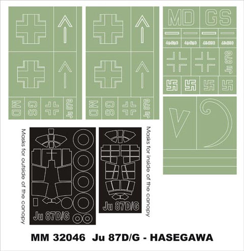 モンテックス MM32046 1/32 ユンカース Ju87G スツーカ “カノーネンフォーゲル”(ハセガワST25用)マスキングシート(キット付属デカールと置換)