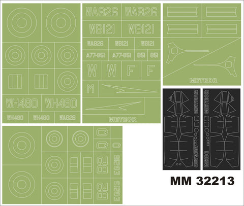 モンテックス MM32213 1/32 グロスター ミーティア F.8/FR.9 2キャノピーマスク(両面) + 4記章マスク (レベル3779用)