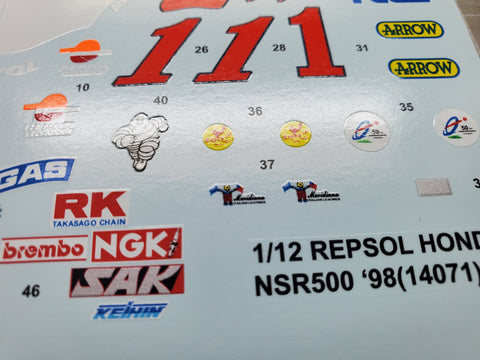 カレドモデル MS027 1/12 ホンダ NSR500 '98 ドゥーハンペイント オートバイモデルデカール 14071 (タミヤ用)