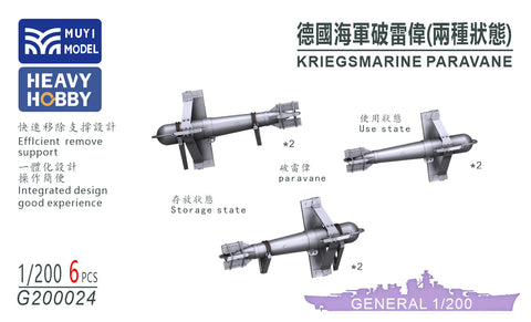 MUYIモデル G200024 1/200 ドイツ海軍 戦艦ビスマルク用 パラベーン 超精密3Dプリントキット（6個入り）