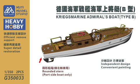 MUYIモデル G350033 1/350 ドイツ海軍 提督用ボート（タイプB） 超精密3Dプリントキット（2隻入り）