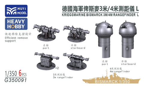 MUYIモデル G350091 1/350 トランペッター用 ドイツ海軍戦艦ビスマルク 3m/4m測距儀（L型） 超精密3Dプリントキット（6個入り）