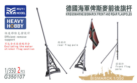 MUYIモデル G350107 1/350 トランペッター用 ドイツ海軍戦艦ビスマルク 前後旗竿セット（超精密3Dプリントキット・2本入り）
