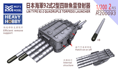 MUYIモデル R200093 1/200 日本海軍 九二式二型 四連装魚雷発射管 超精密3Dプリントキット（2基入り）