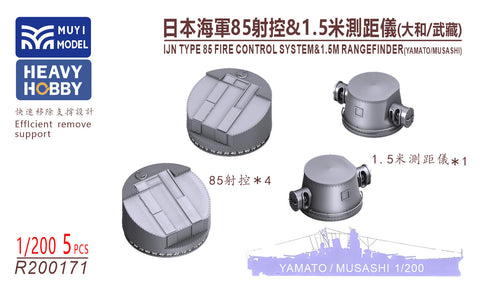 MUYIモデル R200171 1/200 日本海軍 八五式射撃指揮装置＆1.5m測距儀（大和・武蔵用） モノクローム対応 超精密3Dプリントキット（5個入り）