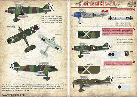 プリントスケール 48-092 1/48 ハインケル He-51 Part 1