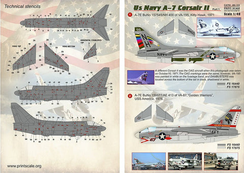 プリントスケール 48-124 1/48 アメリカ海軍 コルセア II A-7 part1 + テクニカルステンシル