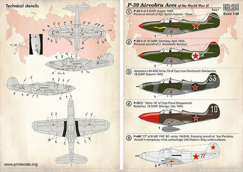 プリントスケール 48-172 1/48 P-39 エアラコブラ エースWWII Part1