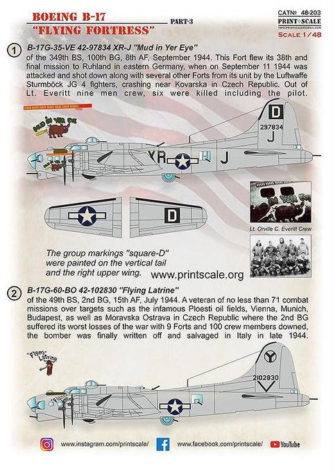 プリントスケール 48-203 1/48 ボーイング B-17 フライングフォートレス Part 3 コンプリートセット