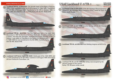 プリントスケール 48-246 1/48 USAF ロッキード U2/TR-1 パート 1