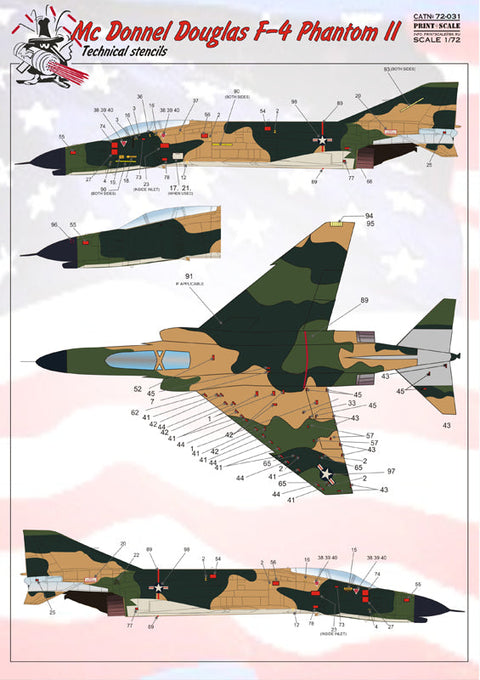 プリントスケール 72-031 1/72 F-4 ファントム テクニカルステンシル