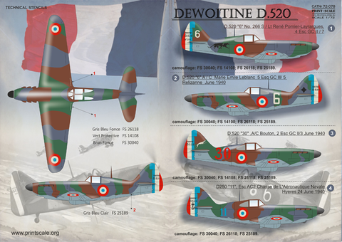 プリントスケール 72-078 1/72 デヴォアティーヌ D.520