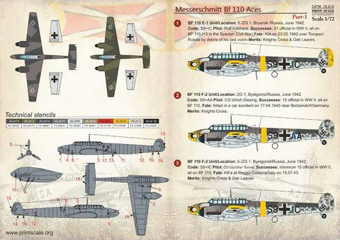 プリントスケール 72-210 1/72 Bf 110 戦闘爆撃機