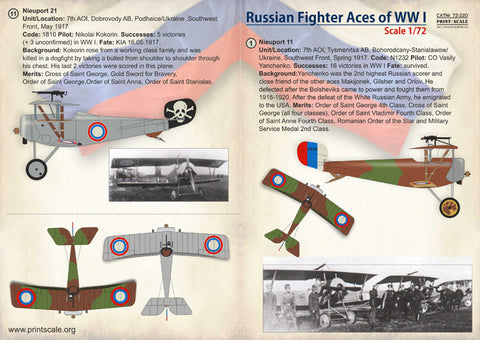 プリントスケール 72-220 1/72 ロシア エース機 WWI