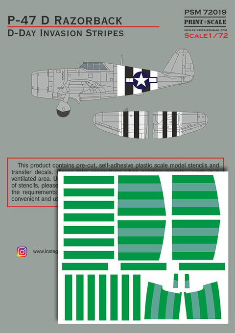 プリントスケール PSM72019 1/72 P-47 D レイザーバック. Dデイ インベイジョンストライプ