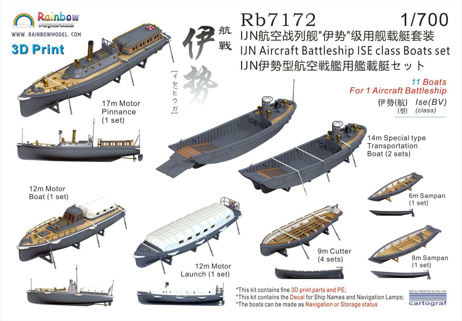 レインボーモデル Rb7172 1/700 日本海軍 伊勢型航空戦艦用 艦載艇