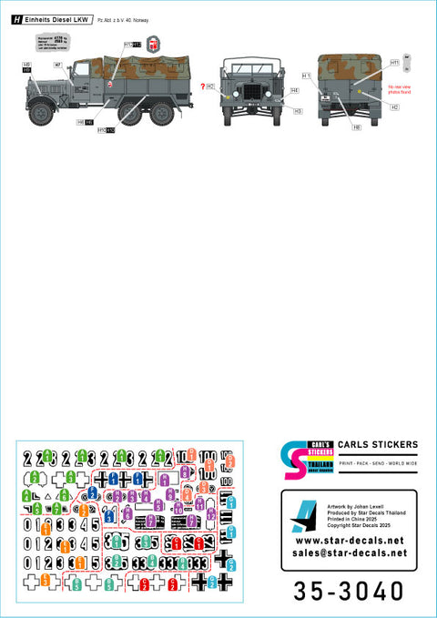 スターデカール 35-3040 1/35 北方戦線の戦車. フィンランドとノルウェーのドイツ戦車 # 1. I号戦車B型, I号指揮戦車, LKW, II号戦車A-C型,III号戦車H/N型. 