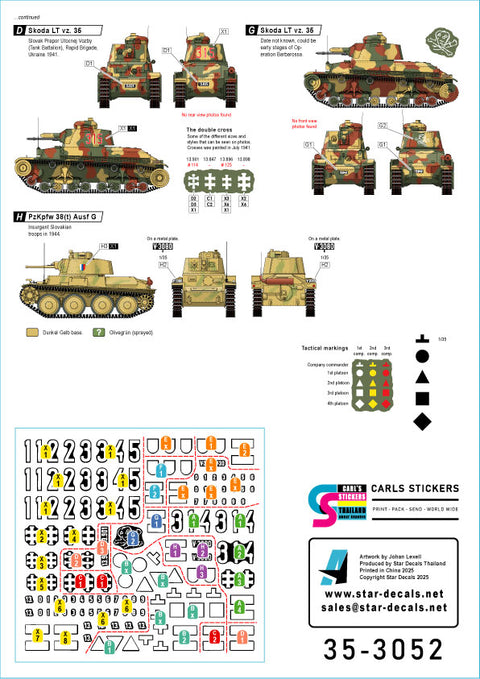 スターデカール 35-3052 1/35 チェコ&スロバキアの戦車. シュコダLT vz. 35, プラガLT 38, PzKpfw 38(t), 