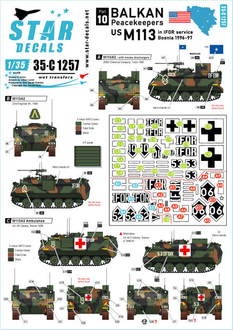 スターデカール 35-C1257 1/35 バルカン半島の平和維持軍＃10 IFORのマーキングが施されたアメリカ陸軍所属のM113