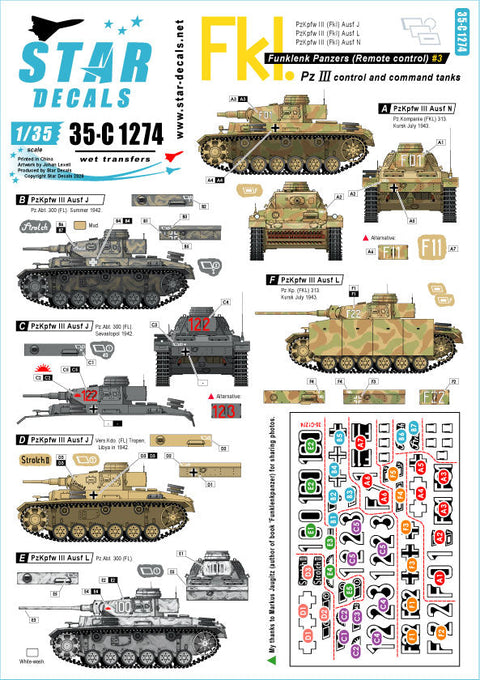 スターデカール 35-C1274 1/35 ドイツ無線操縦戦車＃3 無線操縦戦車を誘導する無線装置搭載戦車のマーキング集 III号戦車ほか