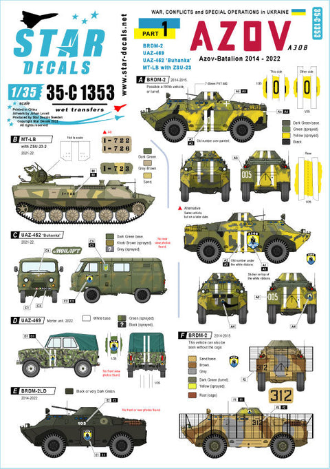 スターデカール 35-C1353 1/35 ウクライナでの戦争 #1 アゾフ大隊 2014-2022