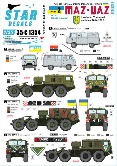 スターデカール 35-C1354 1/35 ウクライナでの戦争 #2 ウクライナの輸送車両 2014-2022