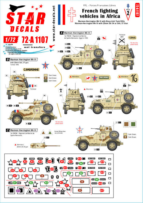 スターデカール 72-A1107 1/72 アフリカにおけるフランスの戦闘車両(マーモン・ヘリントンMkⅢ)