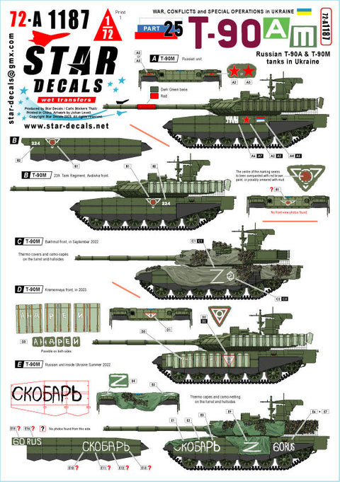 スターデカール 72-A1187 1/72 現用 ウクライナの戦争＃25 ウクライナ領内のロシア軍T-90A/T-90M主力戦車