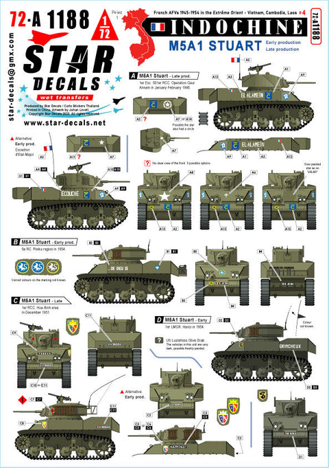 スターデカール 72-A1188 1/72 現用 フランス インドシナ戦争＃4 M5A1スチュアート軽戦車 初期/後期生産車