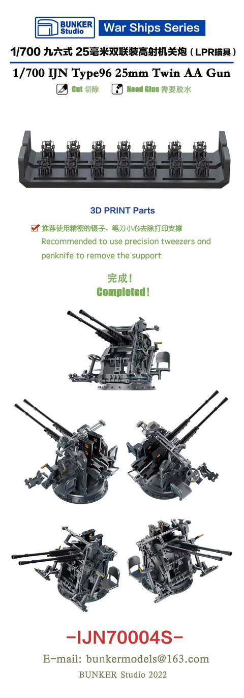 バンカースタジオ IJN70004S 1/700 WWII日本海軍 九六式25mm連装機銃 LPR照準器 後期型