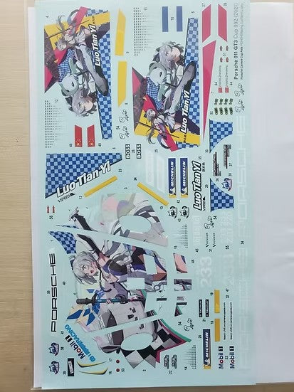ZoomOn CS136 1/24  ポルシェ911 GT3 Cup 992 (2021) Heheheレーシング 洛天依(ルォ・テンイ) Livery デカール(タミヤ用)