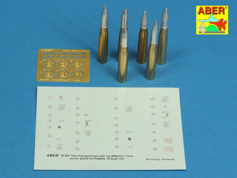 アベール 16057 1/16 ドイツ IV号戦車H/J型砲弾ケース2箱・砲弾6発