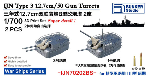 バンカースタジオ IJN70202BS 1/700 IJN タイプ3 12.7cm 砲塔 B（改）2PCS