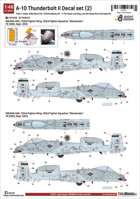 DEFモデル JD48007 1/48 USAF A-10C デカールセット (2) (アカデミー用)