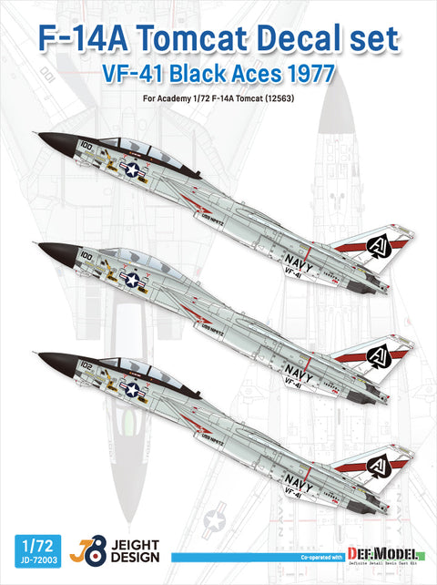 DEFモデル JD72003 1/72 F-14A VF-41 ブラックエース 1977 デカールセット(アカデミー用)