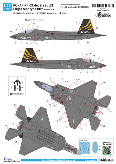 DEFモデル JD72010 1/72 韓国空軍 KF-21 ポラメ 2 - フライトテスト No.002 サチョン2023 (アカデミー用)