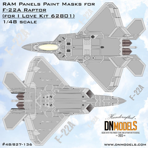 DNモデル 48/827-136 1/48 F-22 ラプター RAM パネル ペイントマスク セット(アイラブキット 62801用)
