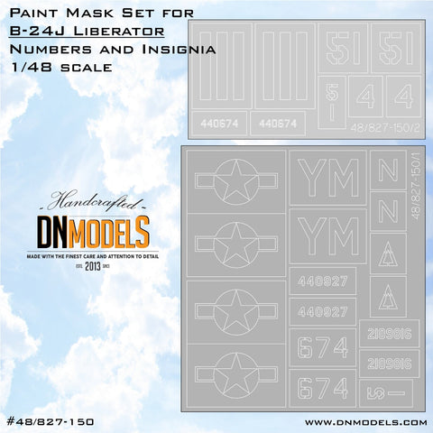 DNモデル 48/827-150 1/48 B-24J リベレーター 記章＆ナンバー ペイントマスクセット (ホビーボス用)
