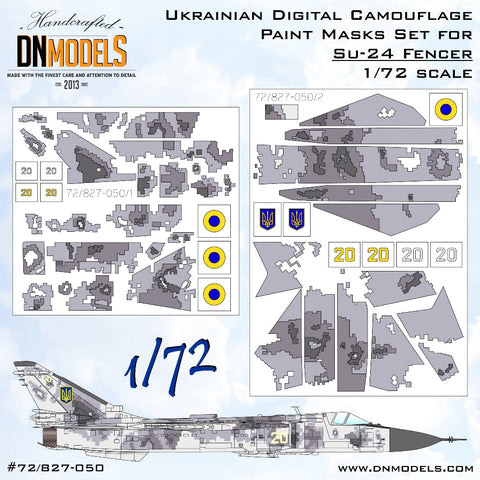 DNモデル 72/827-050 1/72 Su-24M フェンサー ウクライナ デジタル迷彩 & 記章マスクセット(イタレリ,ドラゴン,ビレック,トランぺッター用)